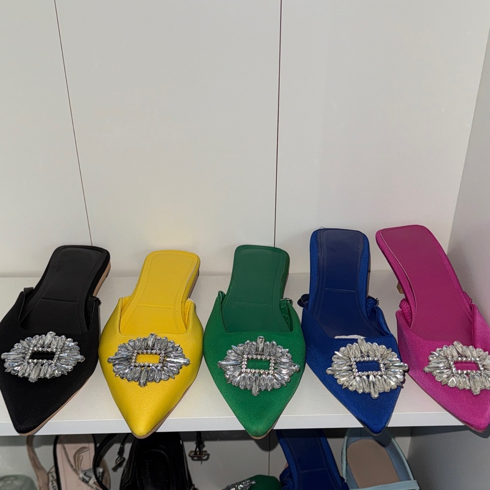 Elegant Women's Mules with Rhinestone Buckle